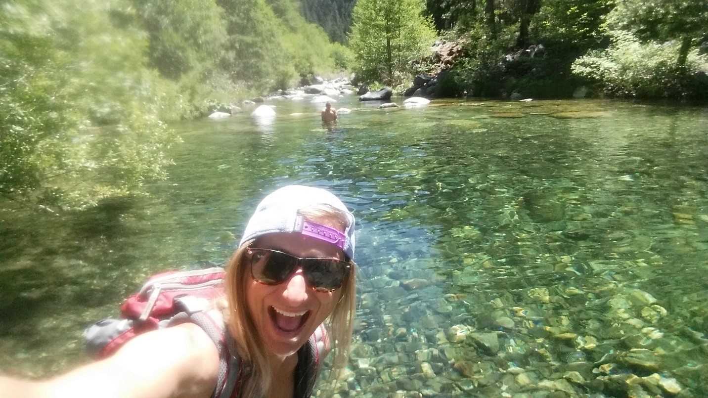 Installing temperature logger at Wolf Creek in the Middle Yuba River (and enjoying a quick swim)