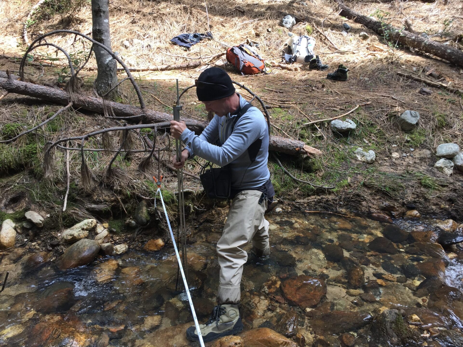 Brennan Johnston measuring stream flow to assist in SYRCL’s mine studies. Join the River First Responders Team to help with this effort!