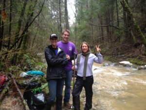 Karl Ronning with volunteers Carrie Lery and Leslie Stager storm sampling at Spring Creek